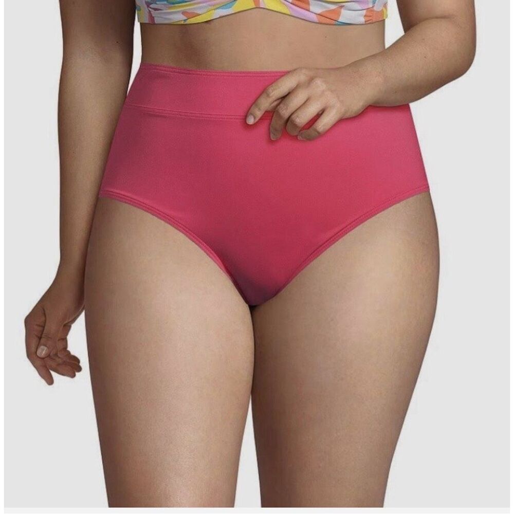 🌸 Lands End Pink Mid Rise Bikini Bottom Size Medium New